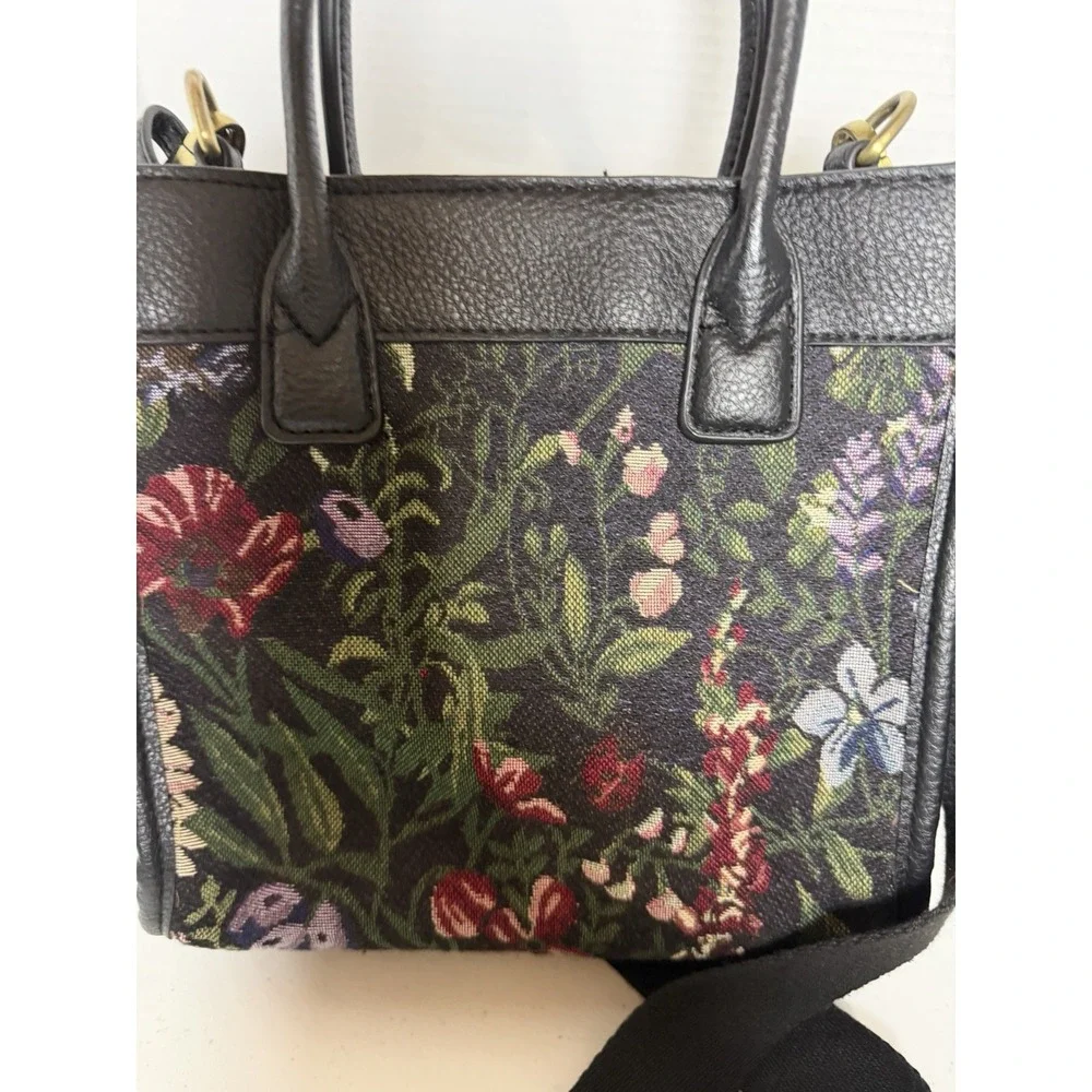 Unbranded Floral Tapestry Crossbody Satchel Purse Black Top Handle Bag